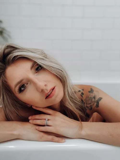 Just me, makeup on, naked and wet in the tub  by fitblondemom