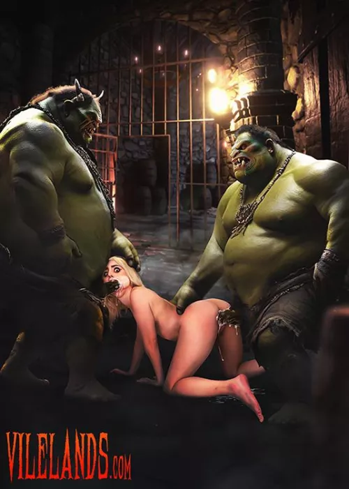 Two Orcs Spitroasting Blonde Babe (VileLands) by VileLands