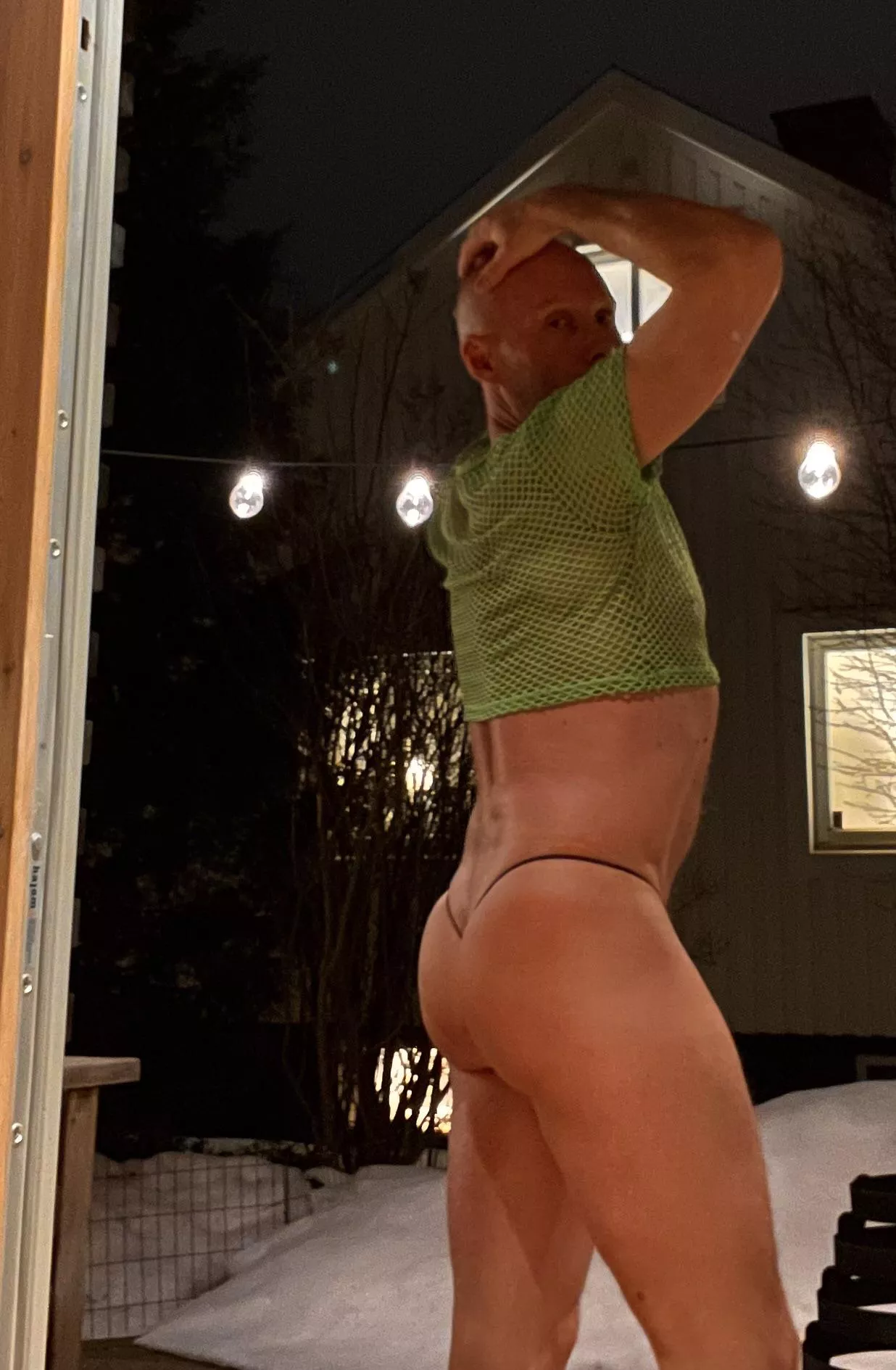 Flashing my fit body in public wearing thong and crop top posted by Fitmatureguy