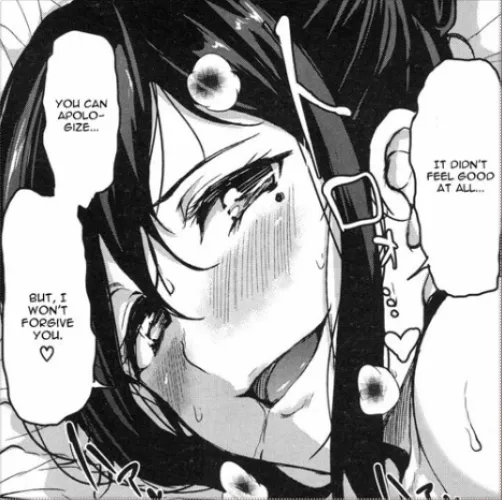 LF Mono Source: torogao, saliva, 1girl, black_hair, mole_under_eye, 