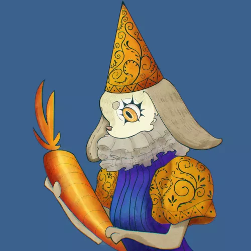 Rabbit thinking about a golden carrot  by Puffiartz