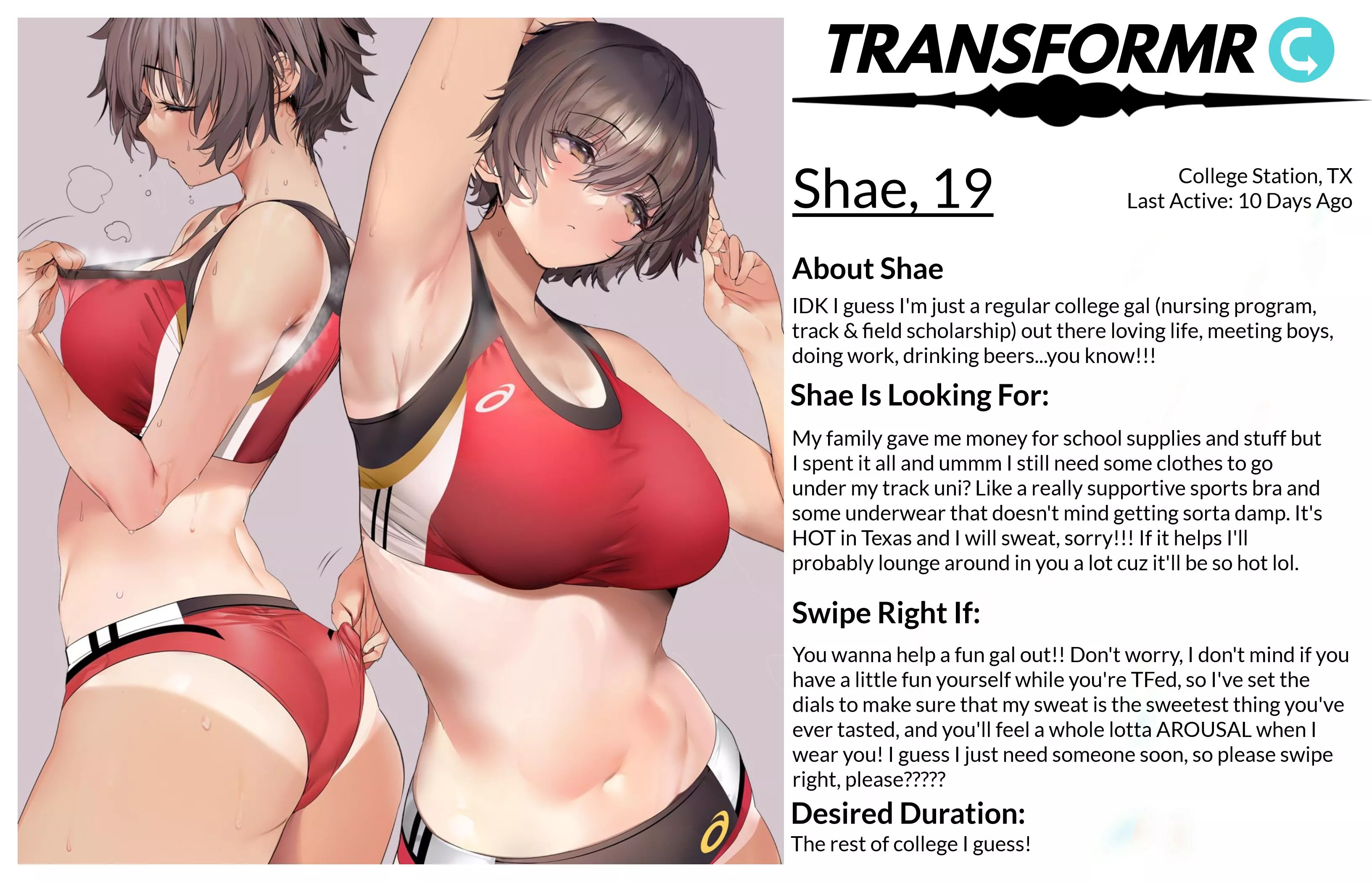 Transformr Profile: Shae [Inanimate, Caption, Clothing-TF] by SloaneIvy posted by Xander178