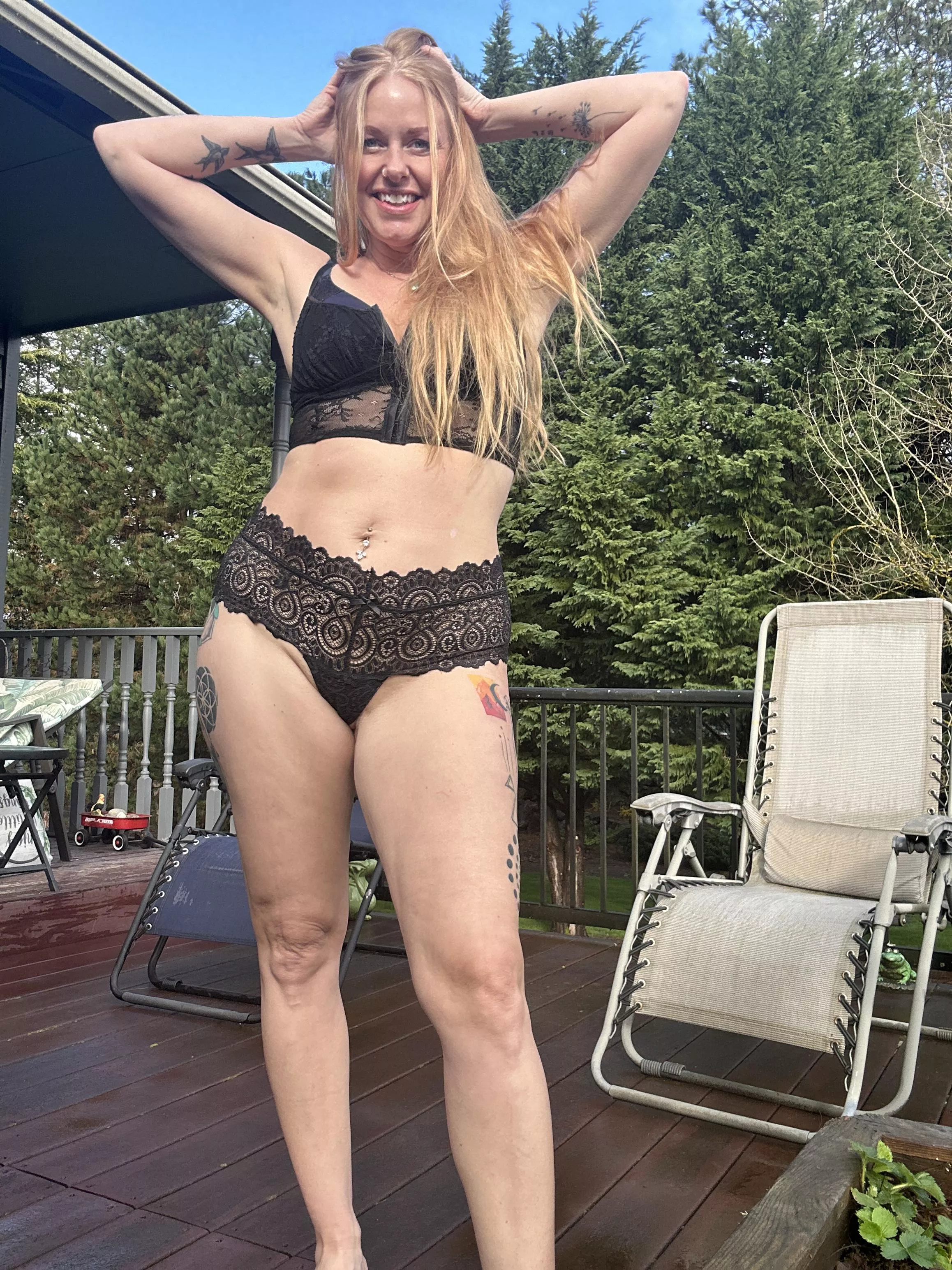 Lounging in the backyard in this little lace outfit today 😼 posted by OceanicHearts