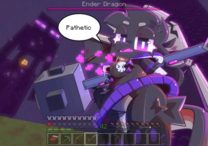 I missed the jump shot with my mace on the ender dragon in Minecraft and now she's laughing at me how do I uninstall the game alt+f4 isn't working pls help (art by me @fridgenstuffs on twitter) by click_m