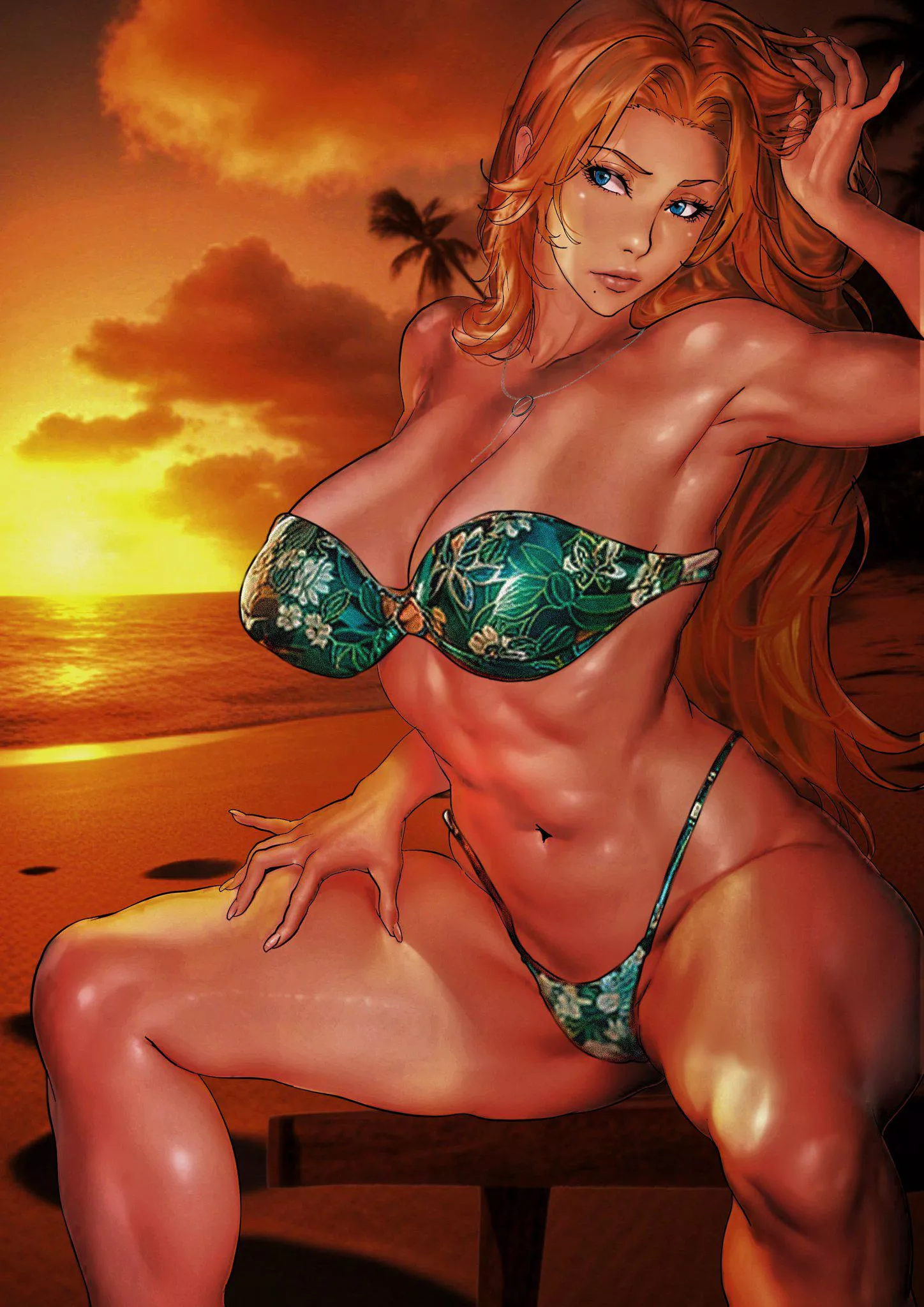 Rangiku Matsumoto at the Beach (art by @B_0_RUKIA on twitter) posted by dudelove361