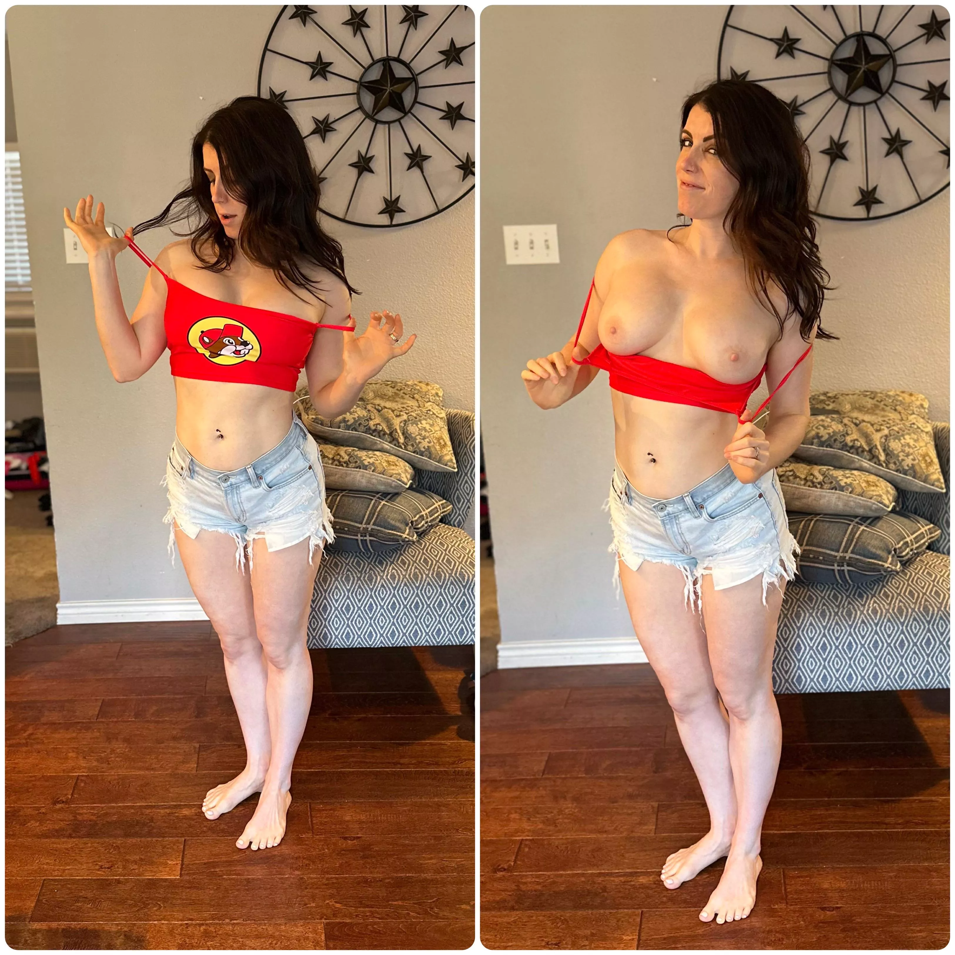 I look 5’3 in the first pic and 5’10 in the second 😜 posted by bustyciara