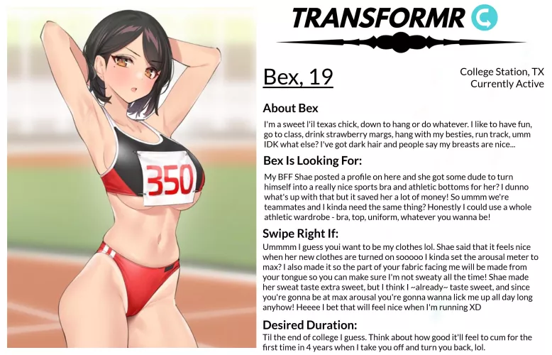 Transformr Profile: Bex [Caption, Inanimate, Clothing-TF] by SloaneIvy by Xander178