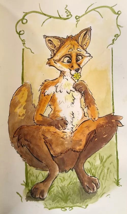This little fox is ready for spring. ^.^ [ Art by me ] by Justarabbit5