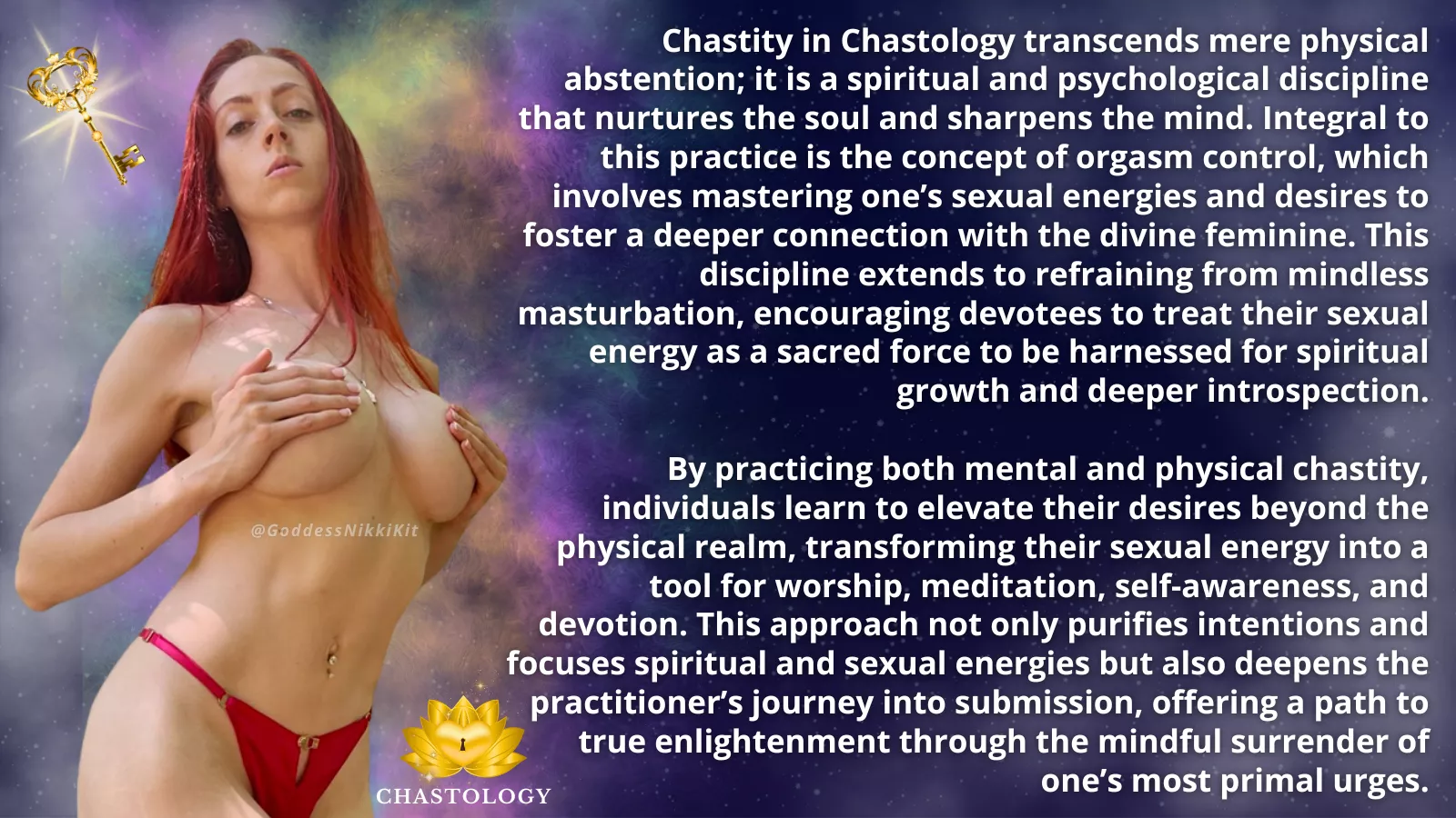 The Sanctity of Chastity and Orgasm Control in Chastology FemDom Chastity Caption by Goddess Nikki Kit posted by GoddessNikkiKit
