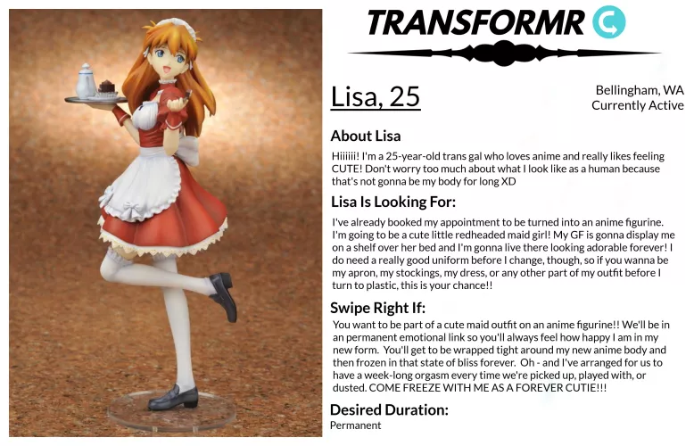 Transformr Profile: Lisa [Caption, Inanimate, Clothing-TF, Figurine-TF] by SloaneIvy by Xander178