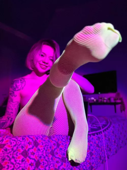 my legs in fishnet pantyhose is what turns you on like hell, isn't it by PrettyGirlHotness