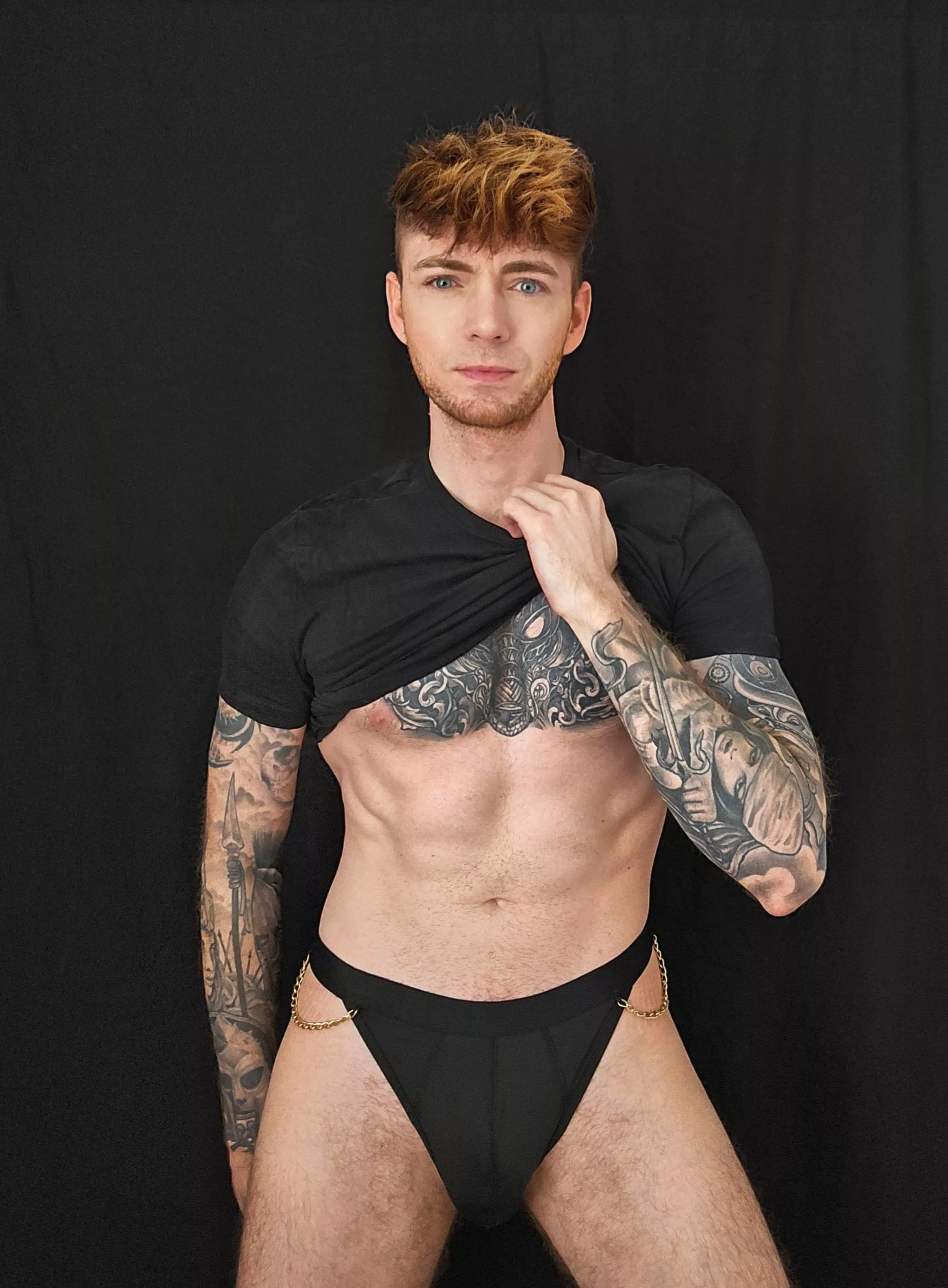 New black jockstrap with gold chains  posted by tattooedgingerlad