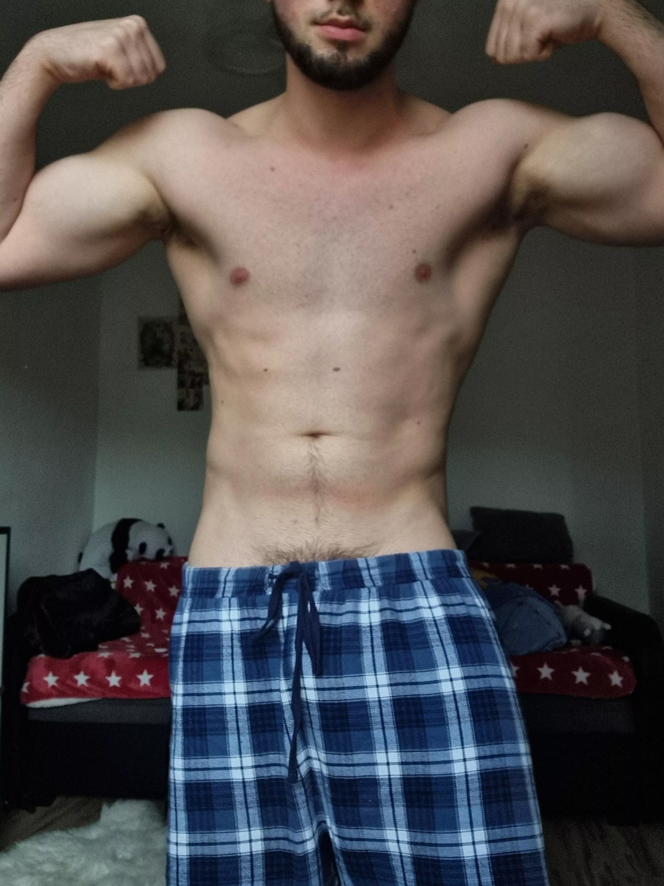 Your friends pubes are peeking outx what you do next? posted by collegegymbro2