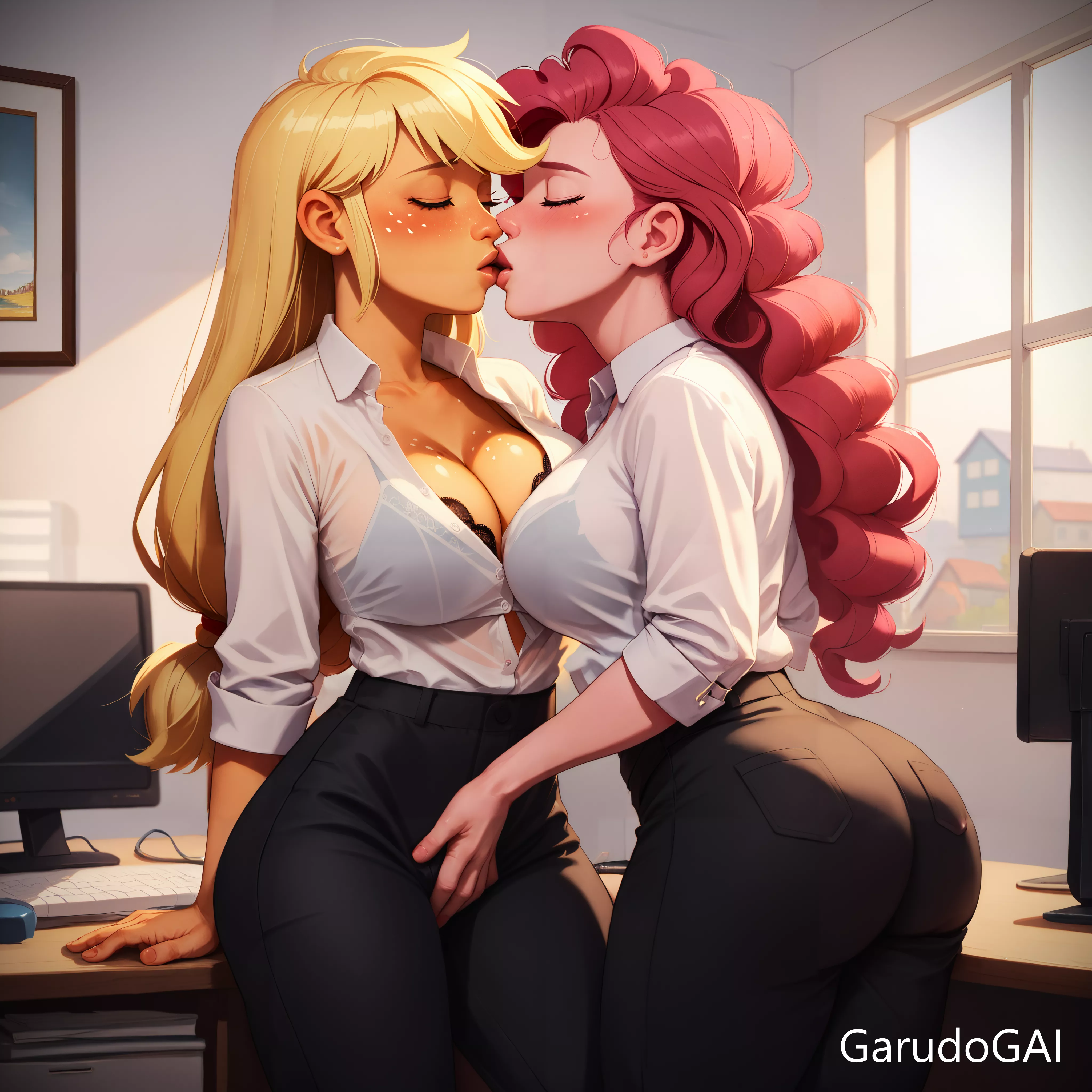 Applejack and Pinkie Pie - Office Touch (AI-Generated) posted by GarudoGAI