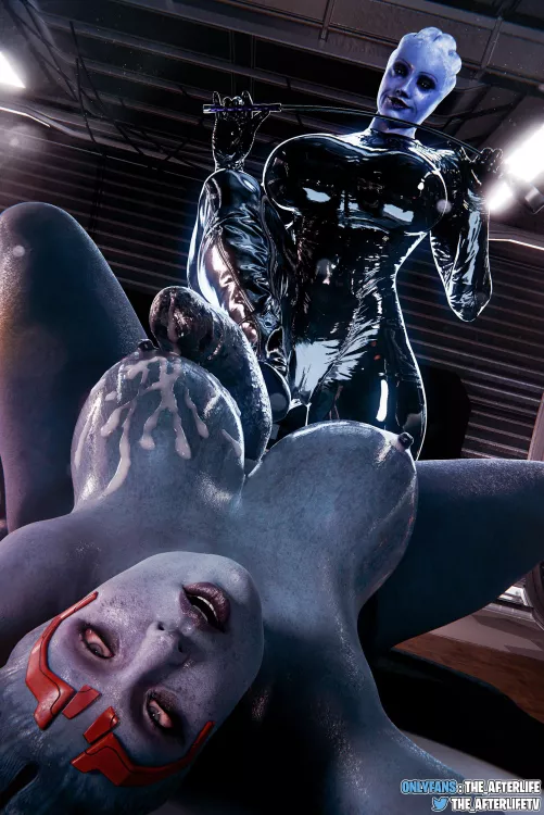 Futa Samara's Cock Dripping Cum While Being Teased By Liara's Boot  by the_afterlifeTV