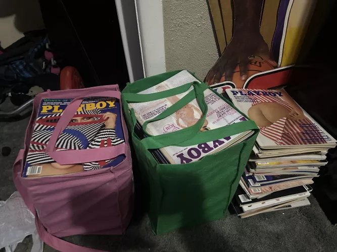 A Playboy haul I found at this junk removal company I work for. No sticky pages yet 😂 But a lot of early 70’s to early 90’s in here  by _JackTheBlumpkinKing