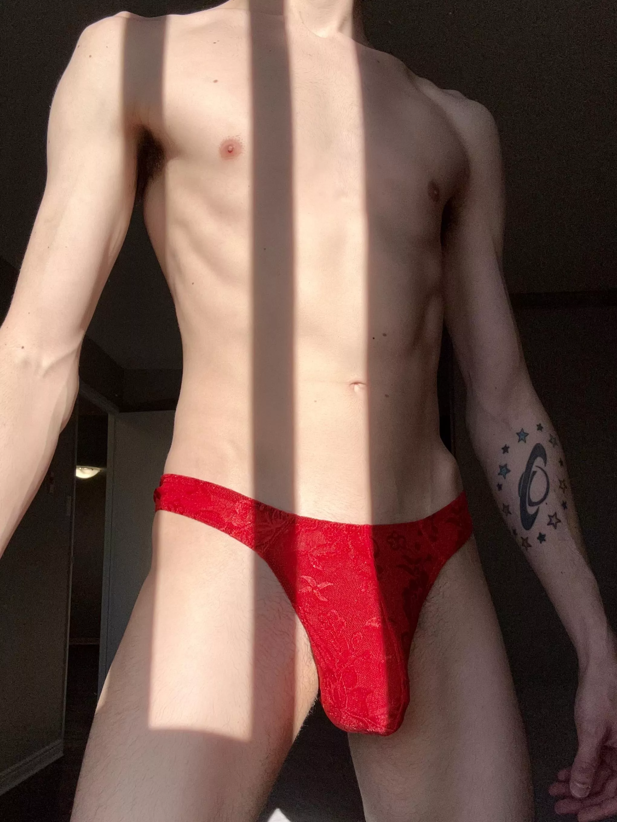 I think red looks best on me, what do you think? posted by KinkyOxBoy