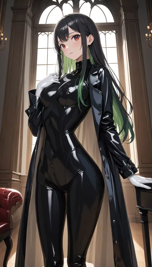 Latex Bodysuit & Long Coat  by CheetahSperm18