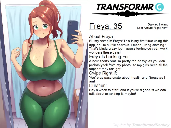 Transformr Profile: Freya [Inanimate, Caption, Clothing-TF] by TransformedDestiny by Xander178