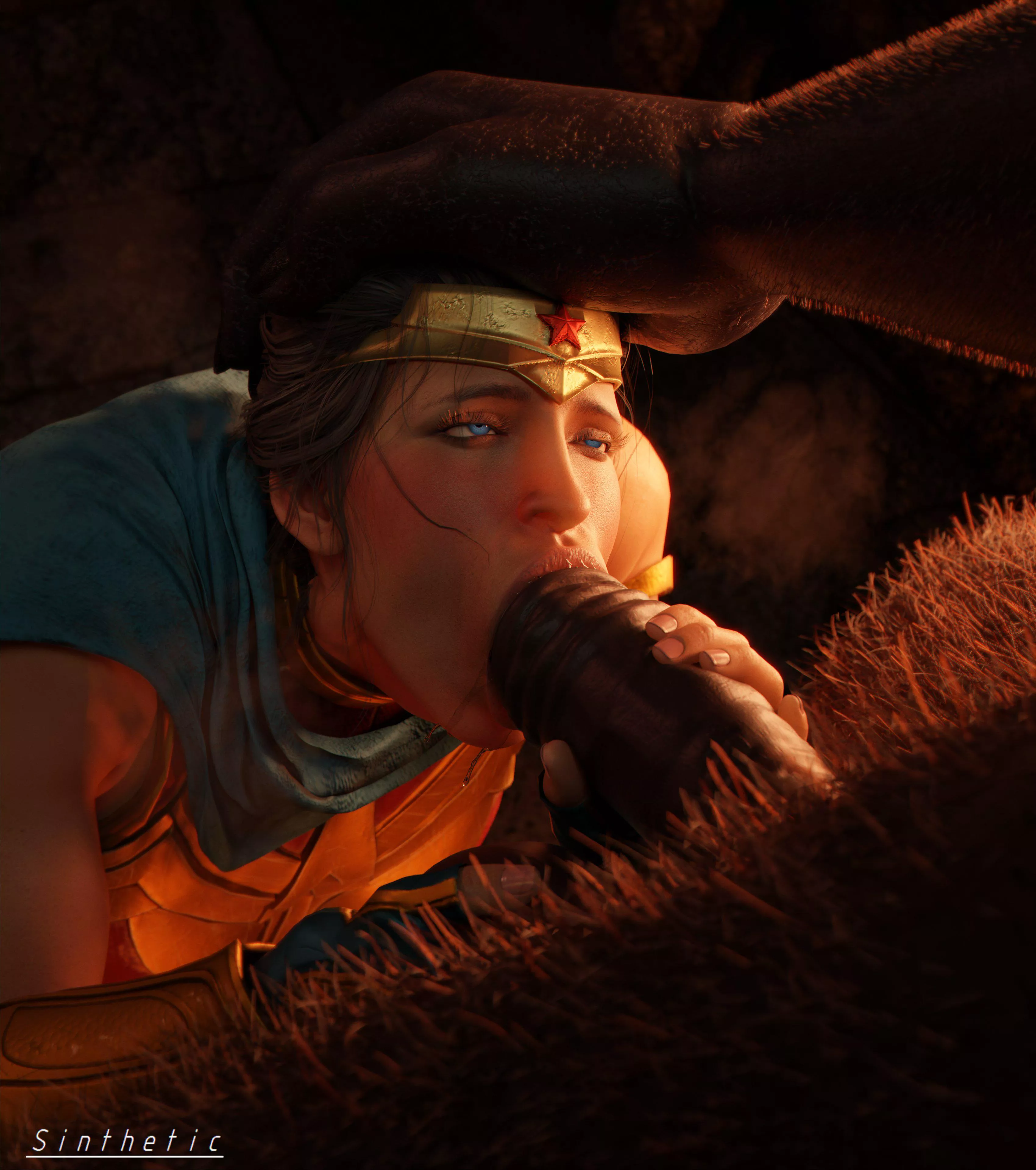 Wonder Woman stuffing her mouth (Sinthetic) [DC] posted by Kuro-Oji