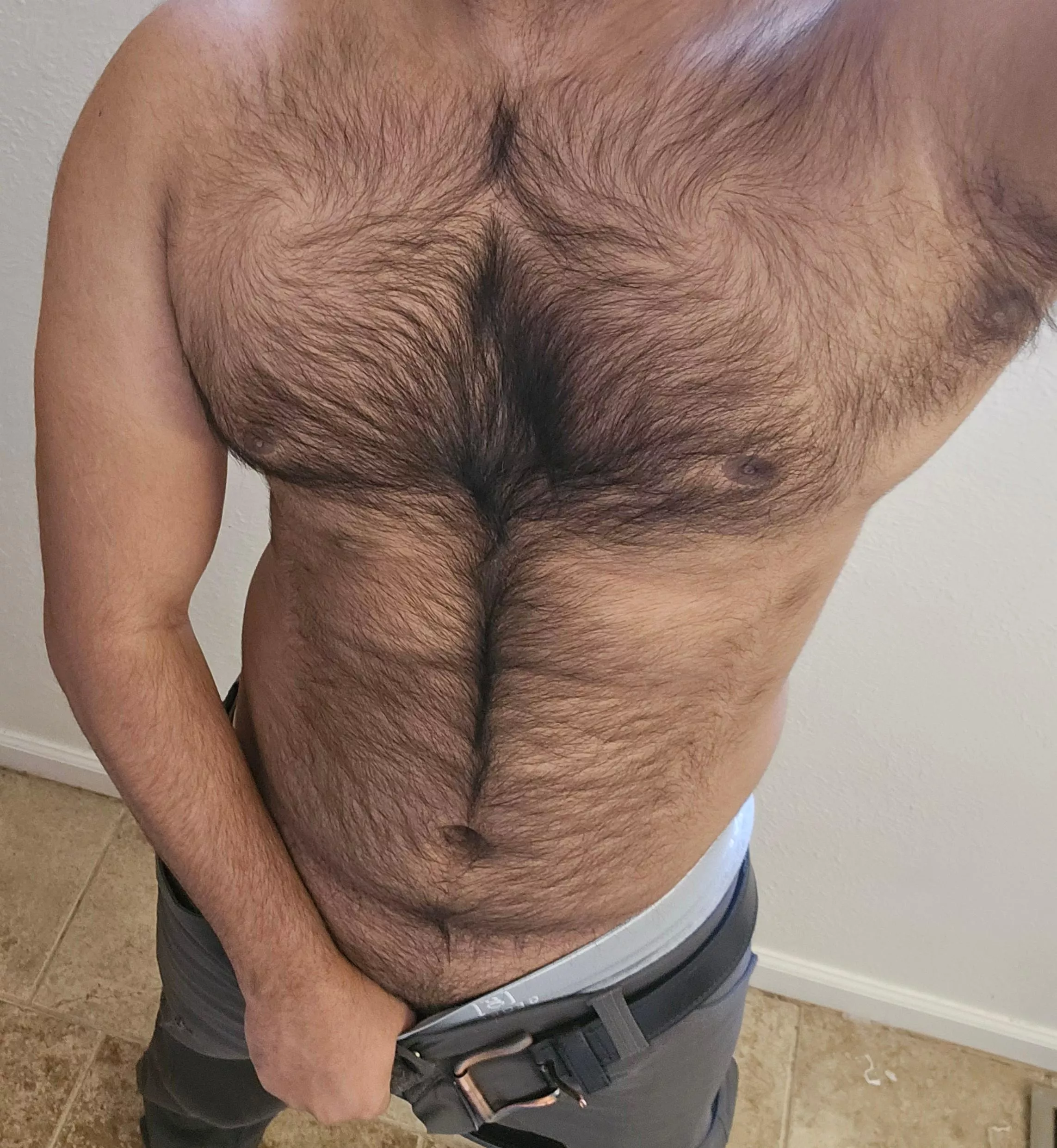 I call my chest hair Yggdrasil - The tree of life as it originates from the spot that was once my lifeline.  posted by CaptSchwanzKopf