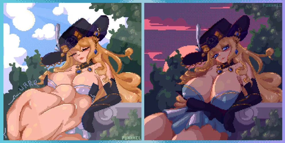 {image} Navia's afternoon nap by puhhhel (Female Predator, Sleeping Predator, Male Prey, Drunk Prey, Unwilling Prey(?), Sleeping Off Prey, Before and After) by Mysterious-Budget-50