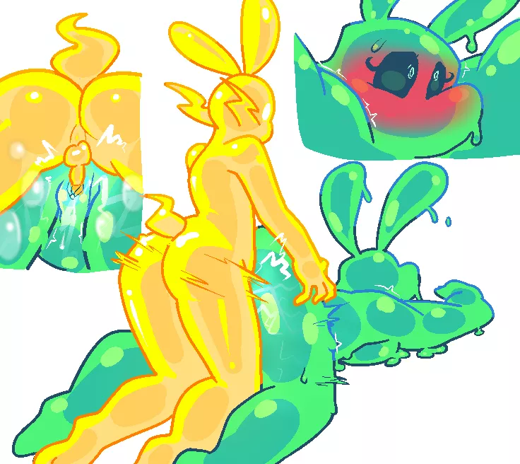 Slime Girl meets Light Bunny [art by me] posted by Peppergiz