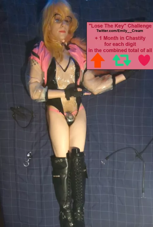 My keyholder is trying to decide how long to keep me locked for. 1 month for every total digit of responses, across all of Reddit! nsfwOC by BuzzKillingtonThe4th