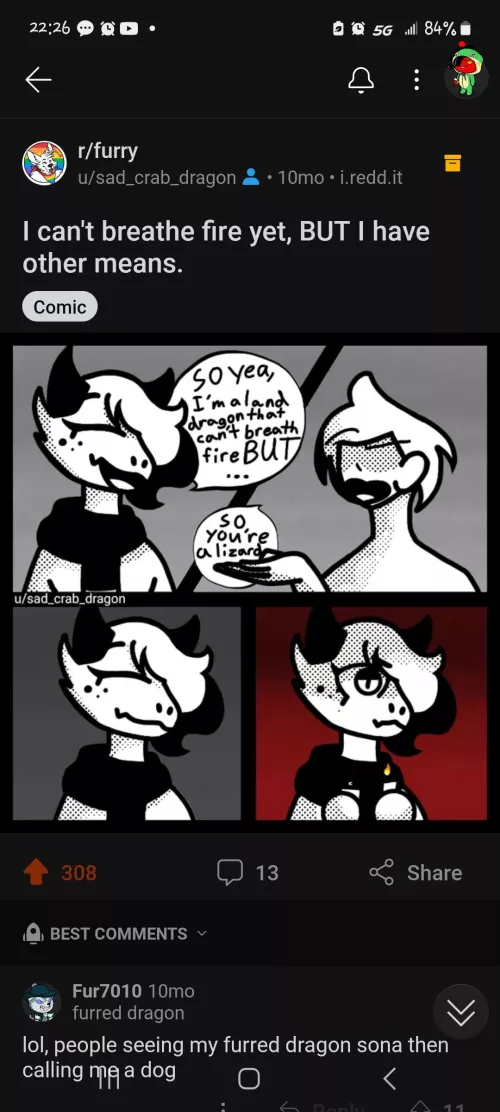 Since making this comic (I forgot, I even made it), I have learned of a species called Drakes from DnD which are dragons without wings, I still ain't a lizard boi guys. :D by sad_crab_dragon