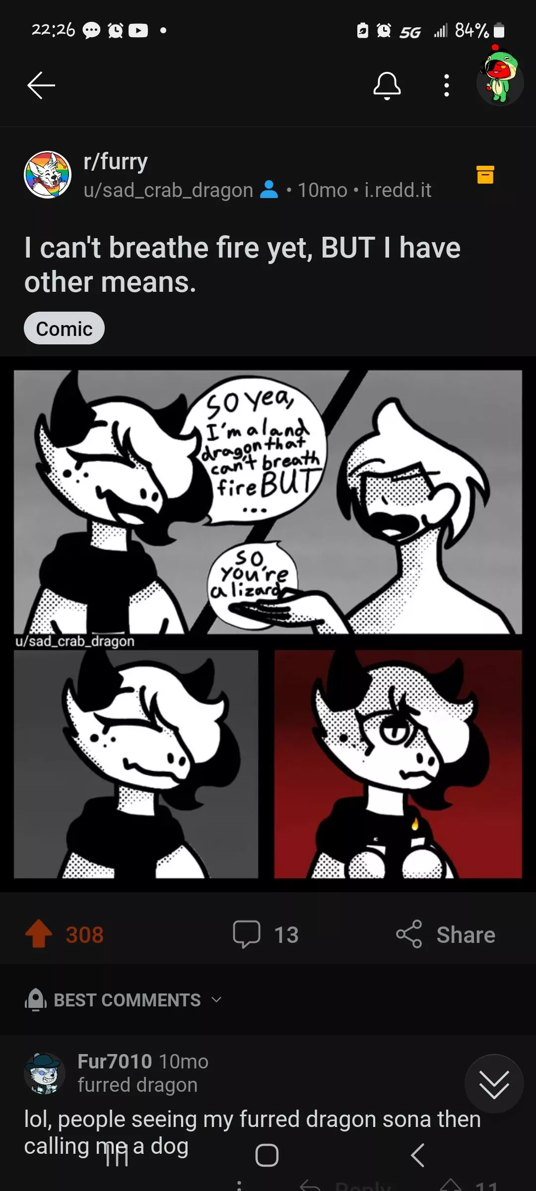 Since making this comic (I forgot, I even made it), I have learned of a species called Drakes from DnD which are dragons without wings, I still ain't a lizard boi guys. :D posted by sad_crab_dragon