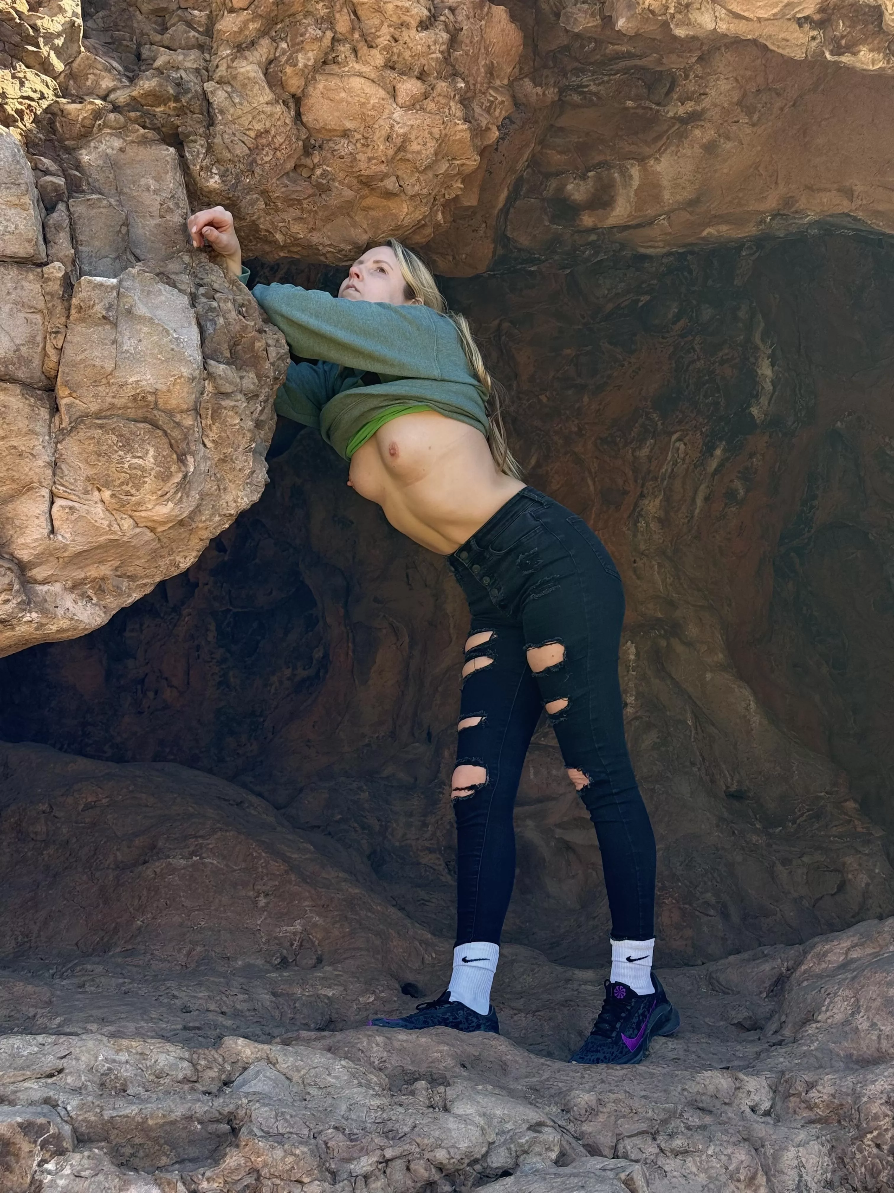 I might just be the sweetest girl you'll ever come across in a rugged setting like this. Surrounded by the rocky terrain, I add a touch of softness and sweetness to the rugged landscape @Amandastarrly posted by EmbarrassedAd3674