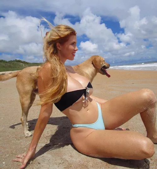 Two things men love... Big Tits in a Bandeau Bikini & Dogs by Fezzik_the_Giant