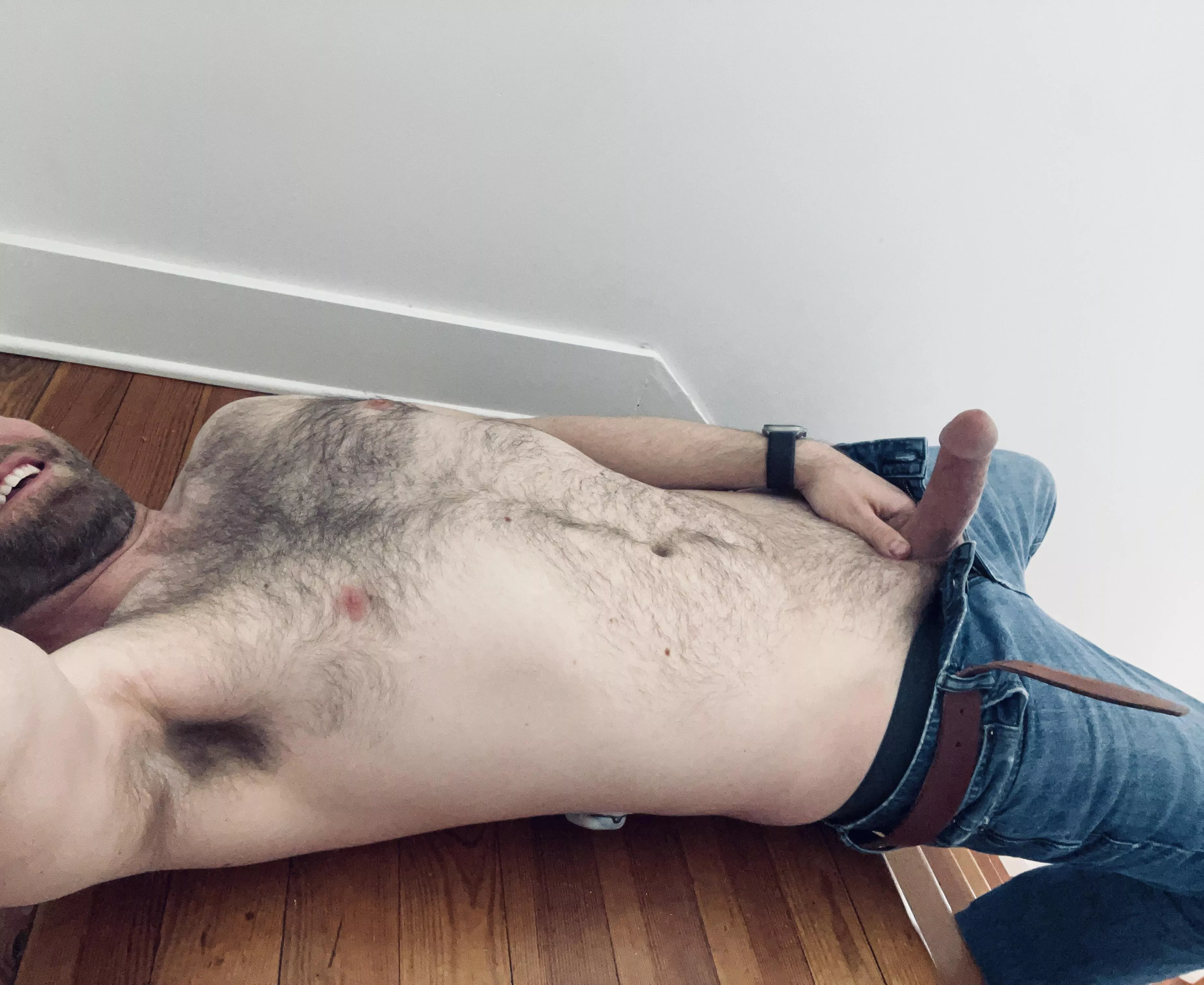 Hairy chest etc at top of stairs. [39] posted by mostdesirableposter
