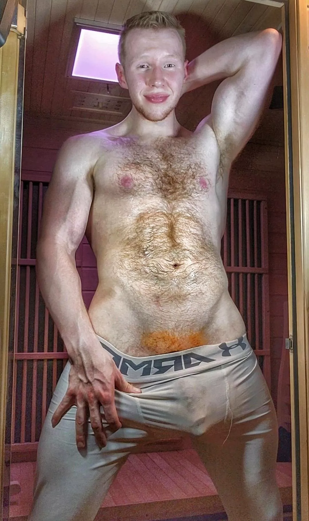 I'm your personal trainer and we just finished our training session, I invite you into the the sauna for some 