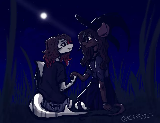 A silly shark and a witchy mouse watching the stars 💫 by CarpoolWasTaken