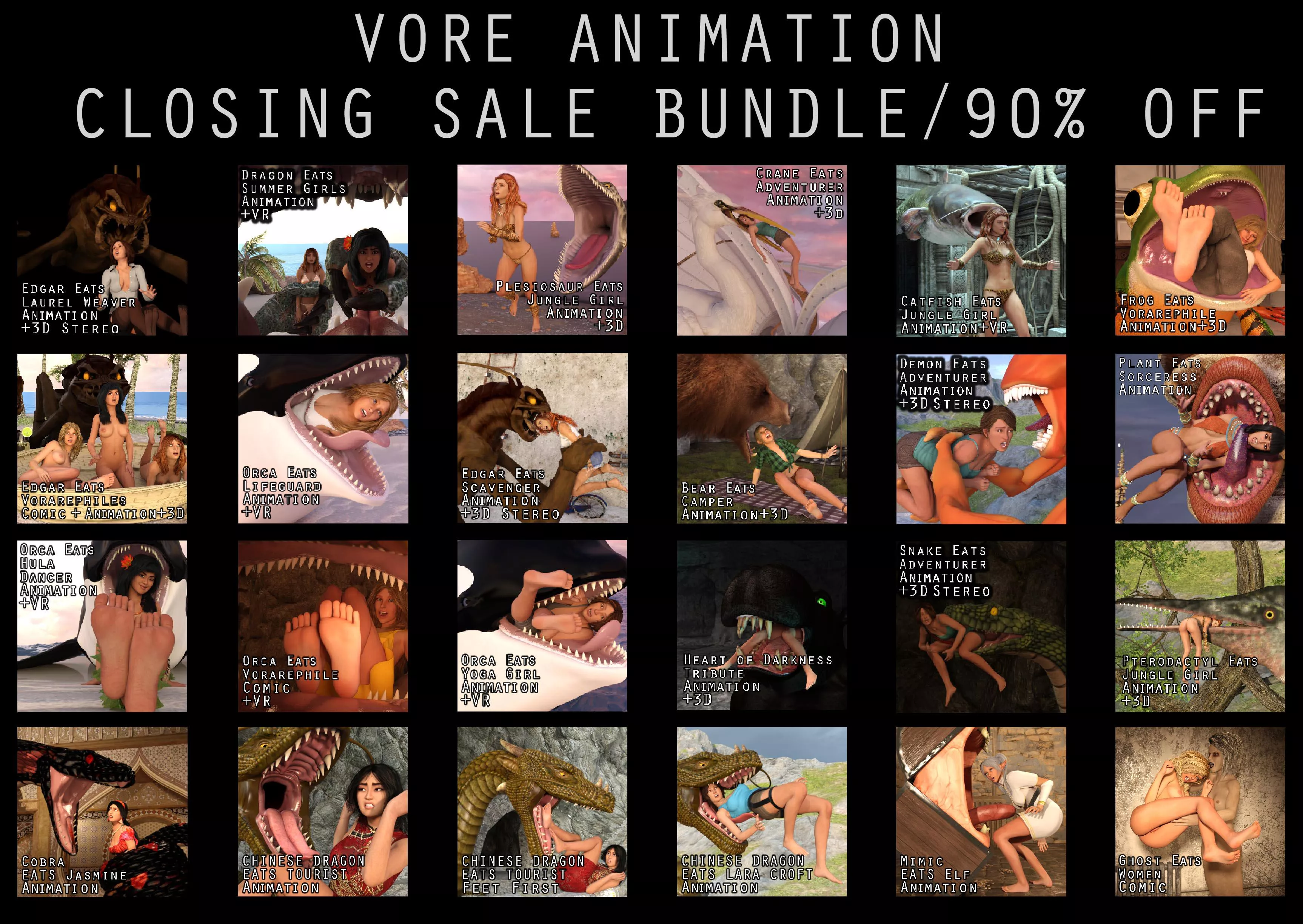 {Video} Vore Animation Closing Sale, 90% OFF(?/Non-Human Preds)(F/Human)(Soft)(Oral)(unwilling)(nsfw)(OC: WormsignVore Animations) posted by WormsignVore