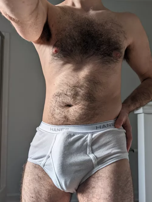 Showing off my bulge in my white briefs by Rod-Hard7