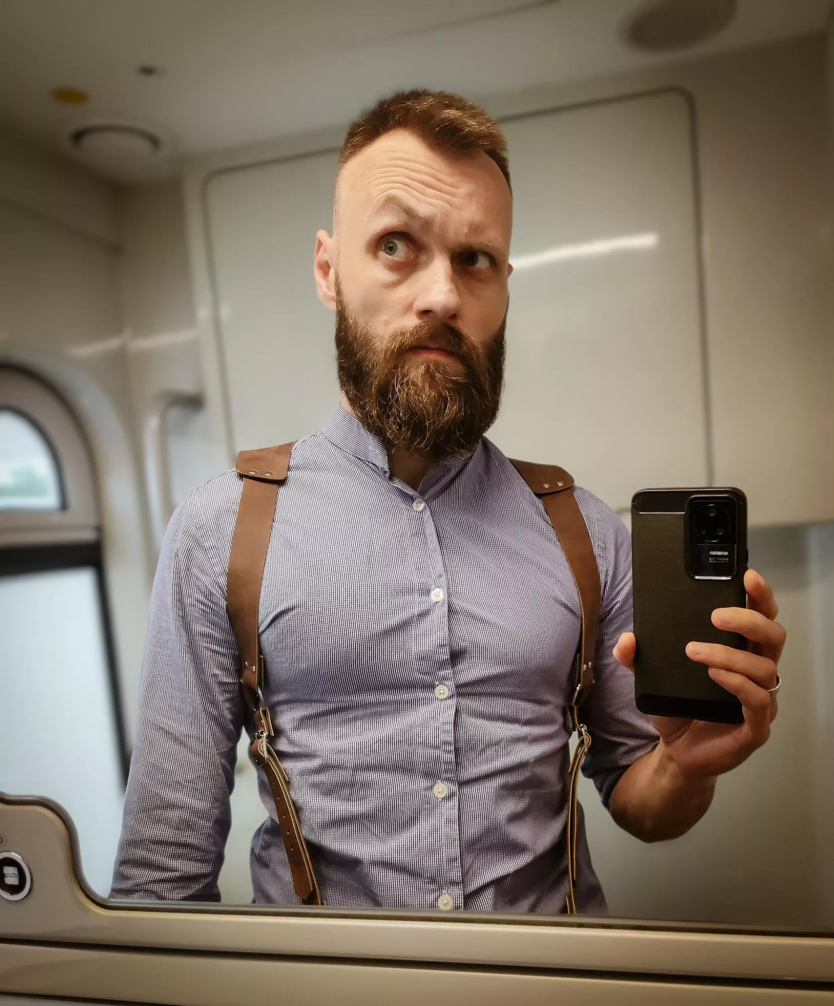 Train mirror selfie 💪🏻🧔🏻‍♂️ posted by BeardWoof1337