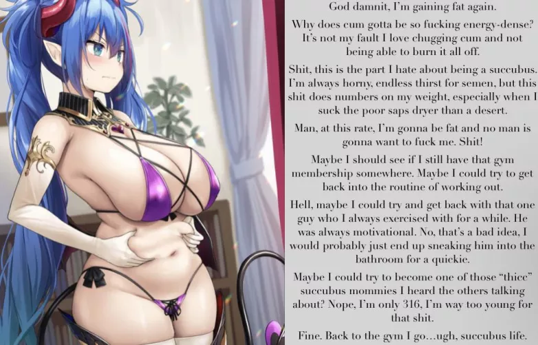 Troubles of a succubus [self-POV] [weight gain] [modern fantasy] [funny(?)] [sex talk] by Sir-M-Oxlong
