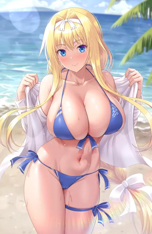 Alice On The Beach In Her Swimsuit  by Csxc