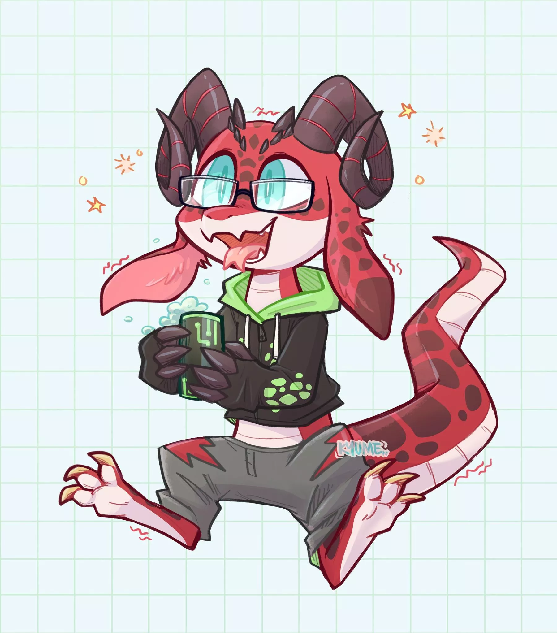 Had a bit too much caffeine,, Commission of Ace the kobold! posted by kazunekomori