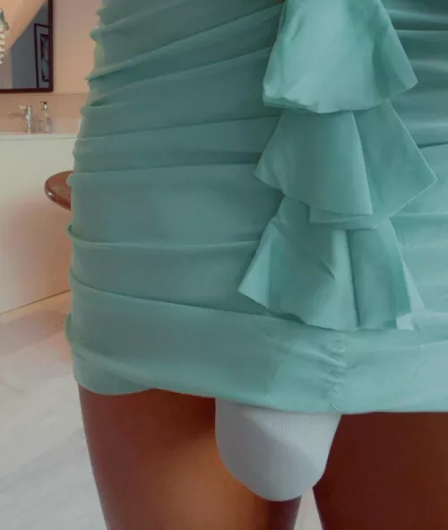 Is my dress too short or is my bulge too big? 🤔👗🥹🩵 by petiteabbiexo