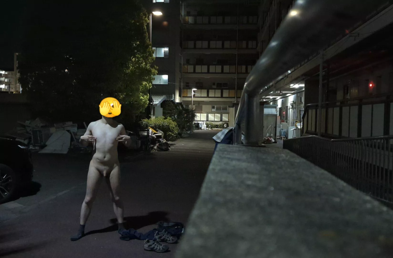 My latest adventure in an apartment parking lot, any ideas on where I can get away with more public nudity? posted by parking_lot_8
