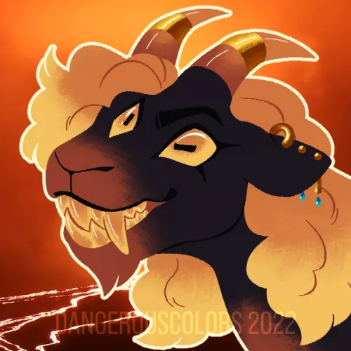 [OC] Quick lineless piece of my sona VAIN from 2022! He's a demon made of gold and volcanic sand that crawled out a volcano one day and acts as a prophet of disaster. by dangerouscolors
