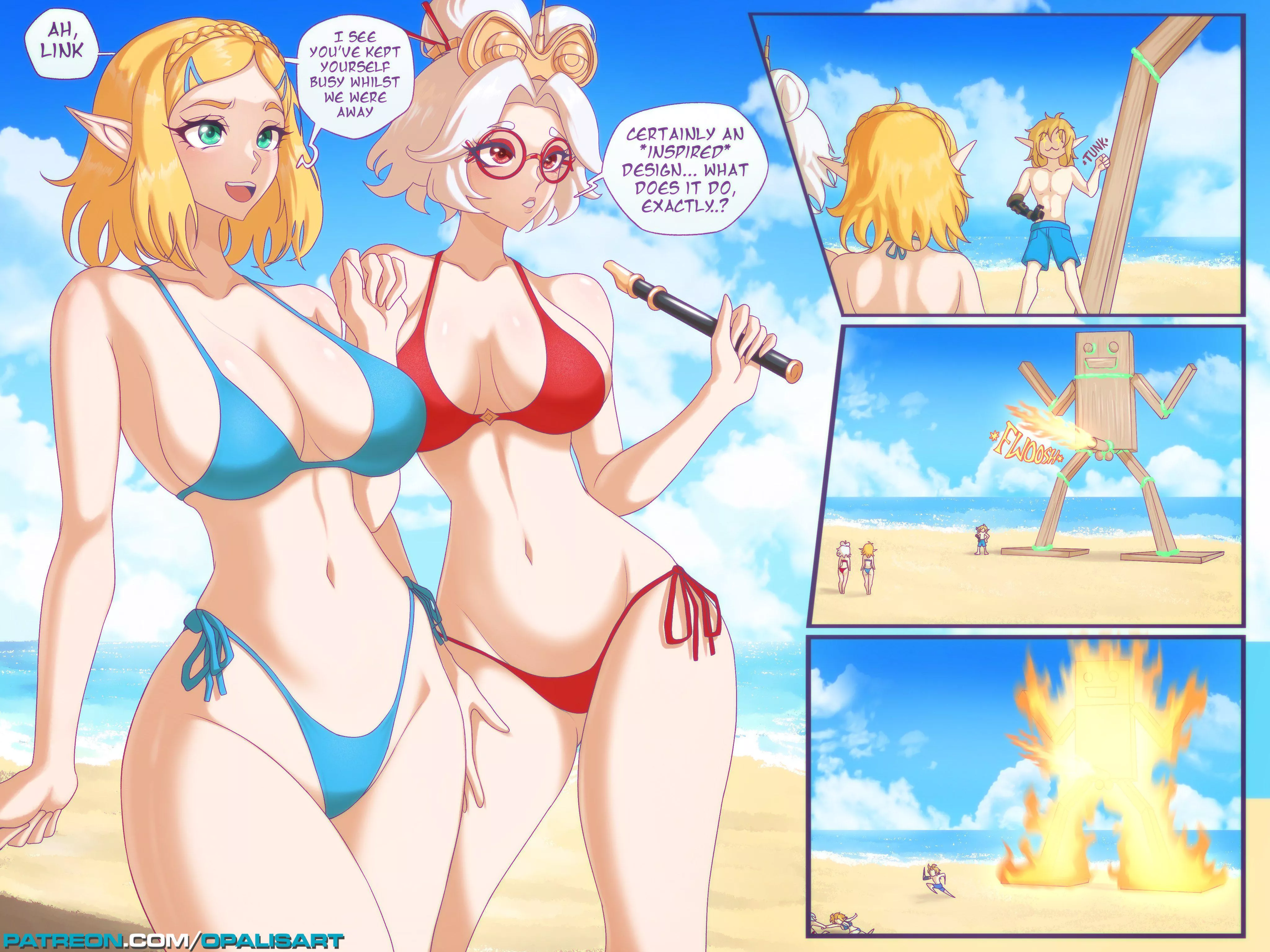 Zelda and Purah wearing tiny bikinis to show off their curvy bodies to Link posted by Terran117