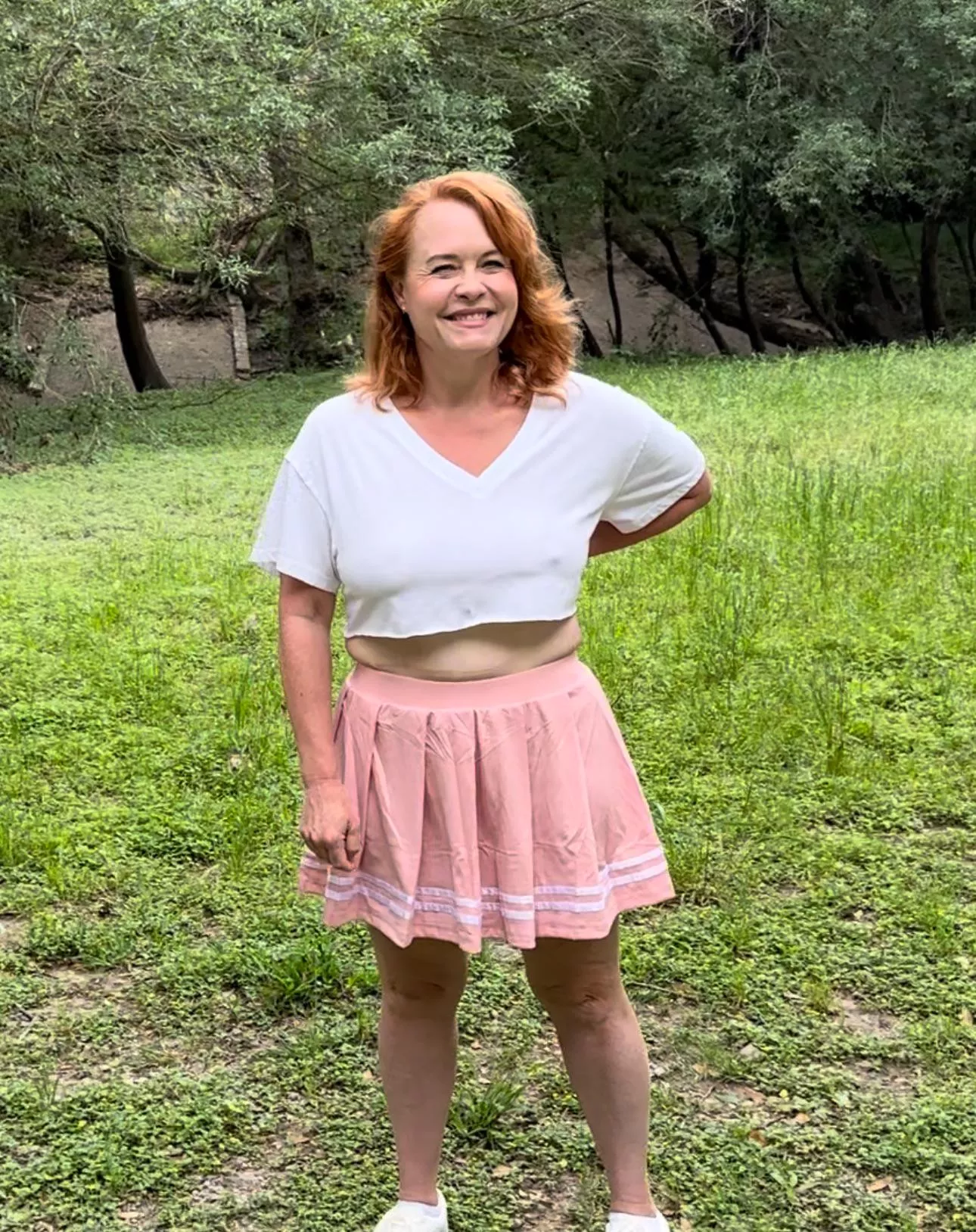 Enjoying the park in my braless cropped shirt and skirt  posted by Cousette