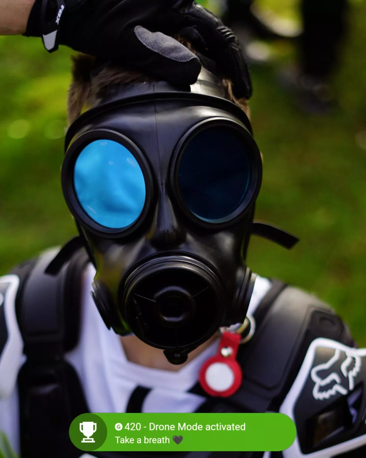 Fist time trying on a Gasmask  posted by PupFlink