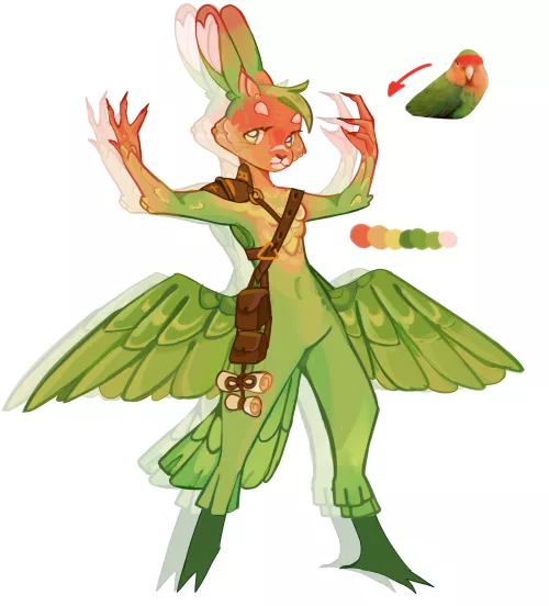 rabbit half colorful bird! (adopt) (art by me) by Ana_Ori