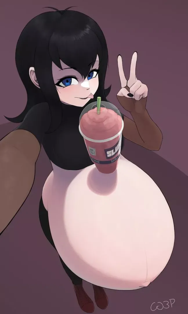 Goth Girl balancing a slushy on her belly (CG3P) by HeavyLancerthe8th