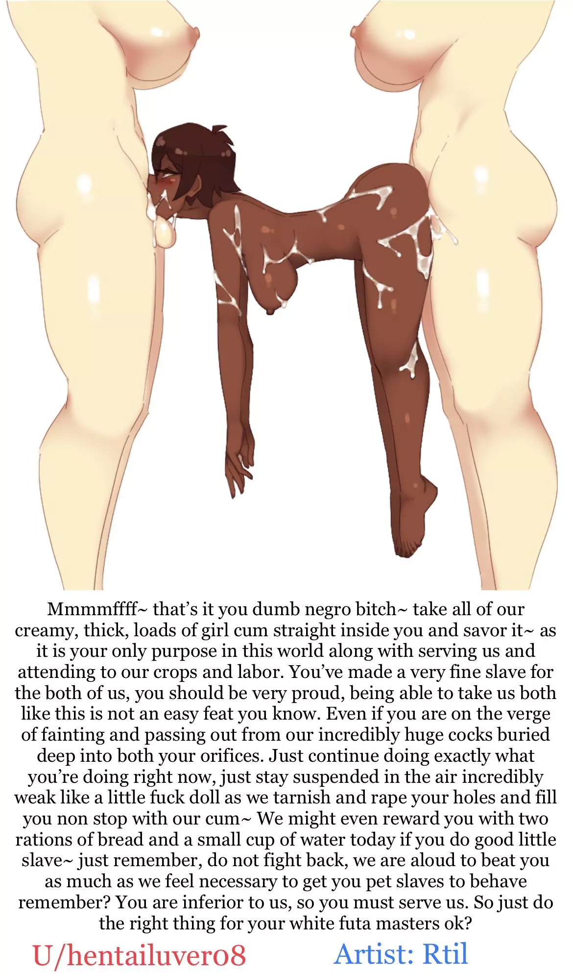 A futas slave 💜 [raceplay] [slave] [size difference] [suspended spitroast] [racism] [suspended on penis] [spitroast] [hung futa] [large futa] [2futas] [1girl] Artist: Rtil posted by Hentailuver08